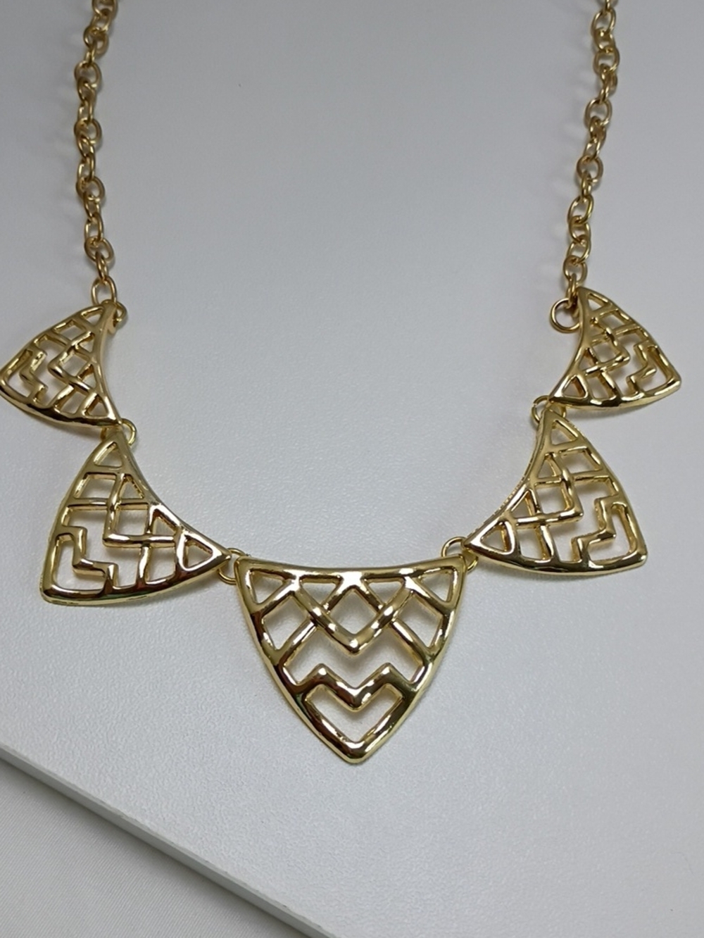 Gold Geometric Pendant Statement Necklace -